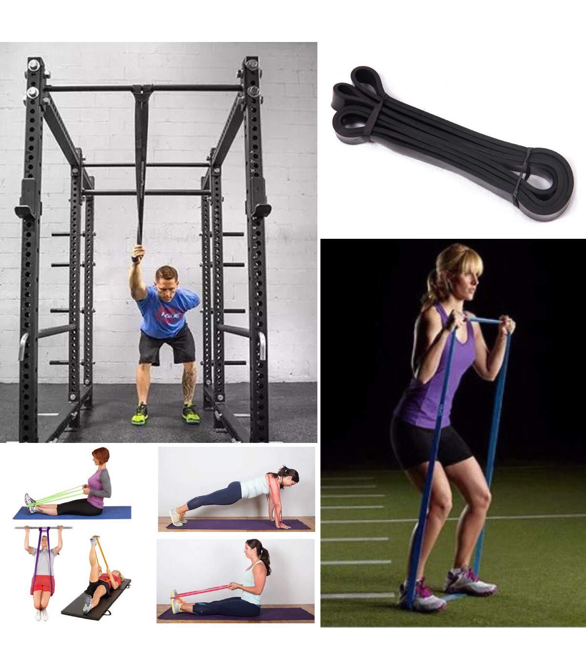 Bandas Elásticas de Fitness | Resistencia |de Látex Natural | para Entrenamiento de Fuerza, Culturismo, Yoga, Pilates | Negro 208 x 10.1 x 0.45 cm