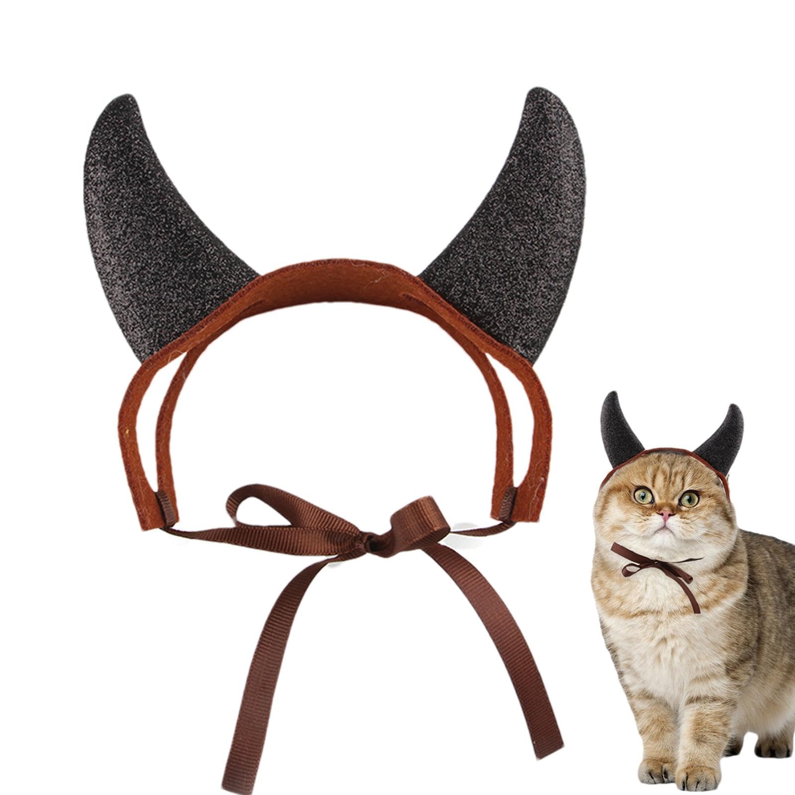Disfraz de cosplay para mascotas, disfraz de Halloween para gatos, cuernos de diablo, ligeros y lindos regalos de fiesta, gorro festivo portátil con correas para gatos y perros