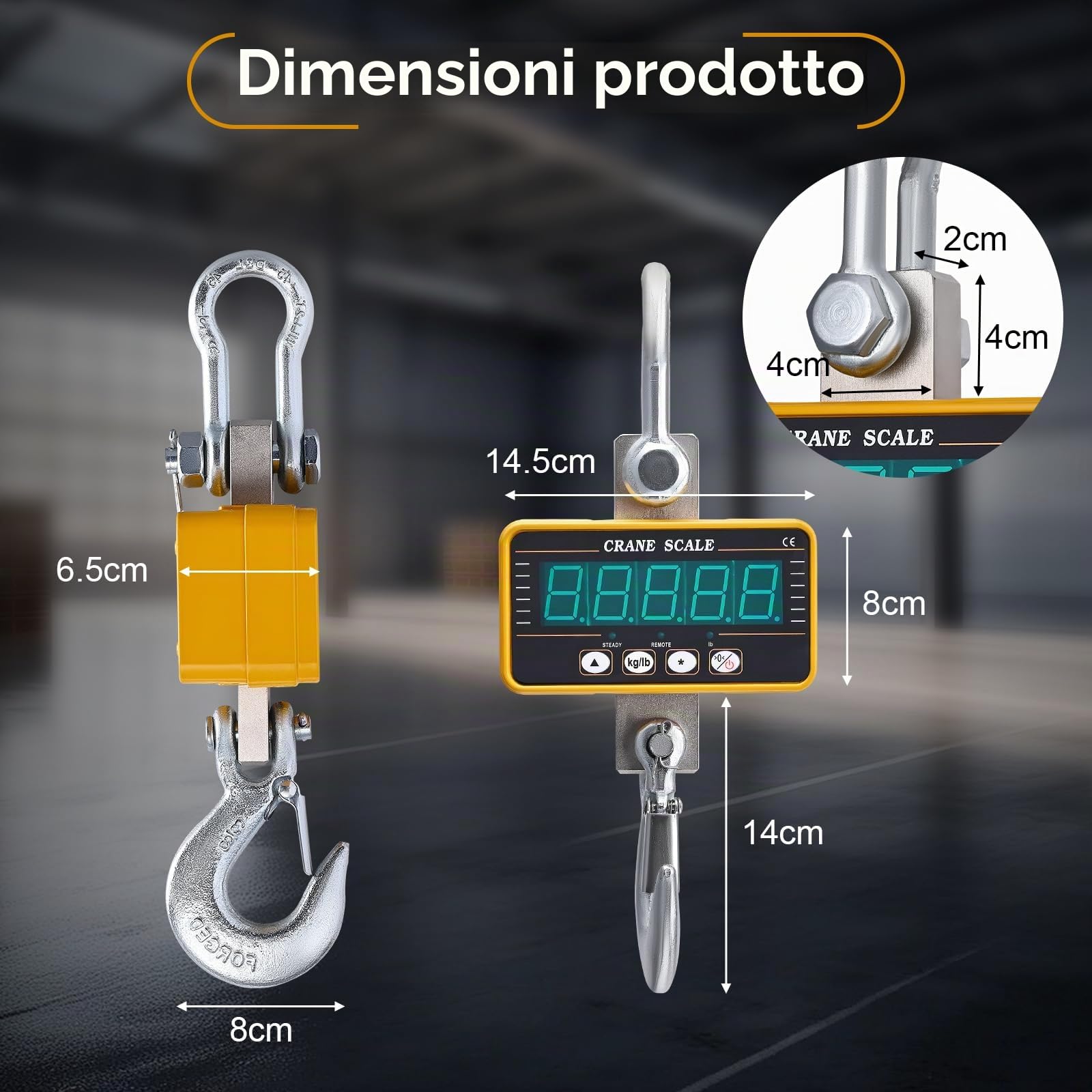 Bilancia a gancio, bilancia digitale per gru super trasparente, con telecomando, bilancia a gancio ad alta precisione, bilancia a gancio elettronica industriale per impieghi gravosi (2000 kg)