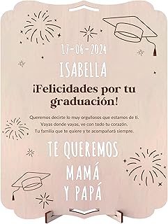 nagu® Regalos Graduación. Tarjeta Regalo de Madera Grande, 30 x 22 cm para Regalos Personalizados. Incluye letras y numeros adhesivos. Cuadro con Foto para Graduacion ESO, Universidad, Bachillerato