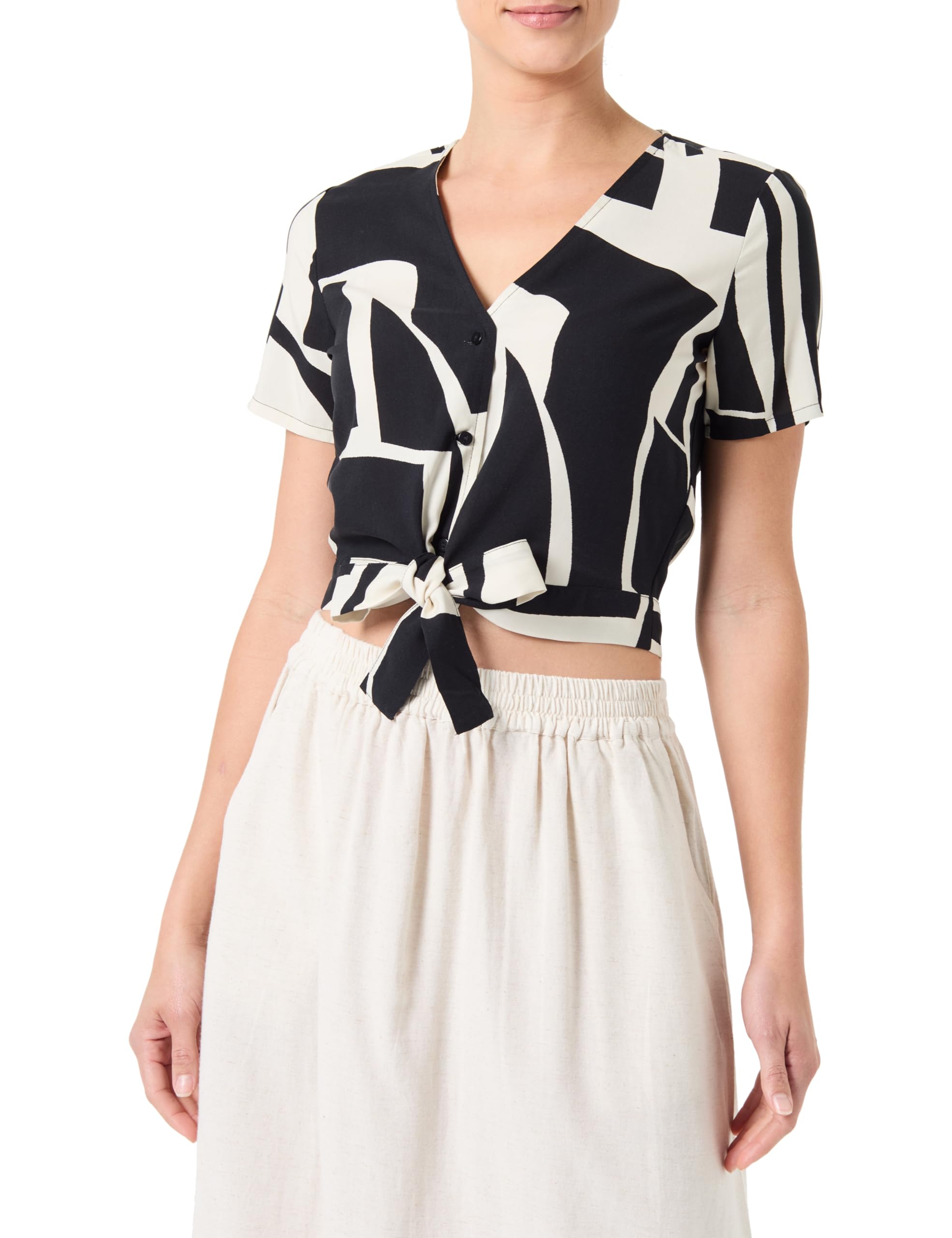 Vero Moda Vmeasy Joy S/S Tie Shirt Wvn Ga Top para Mujer