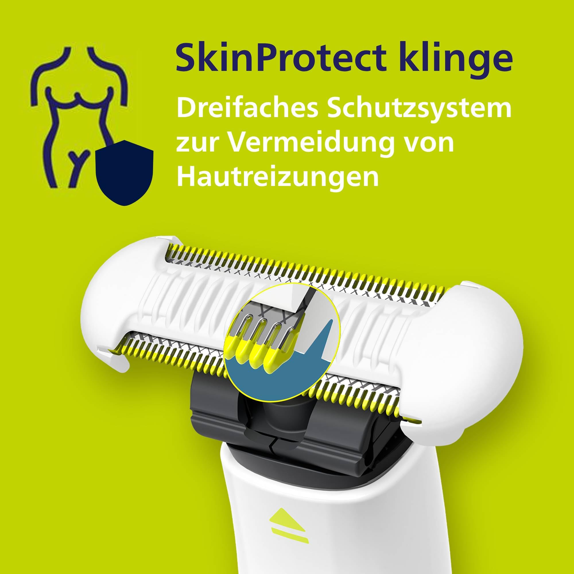 Philips OneBlade Intimate, Intimrasur, Trimmen & Rasieren mit extra Hautschutz, Für eine gründliche und angenehme Rasur – ohne komplett glatt zu rasieren, Modell QP1924/28