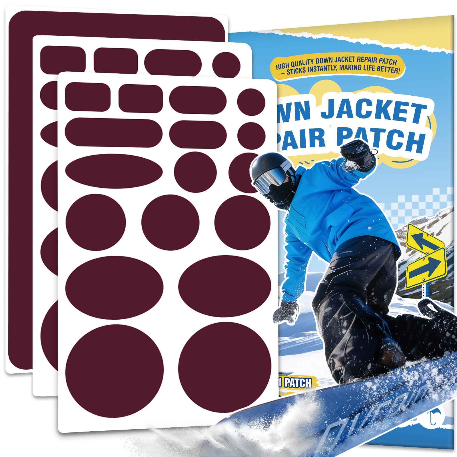 Down Jacket Repair Patch, Self-Adhesive Repair Patches for Clothing, Waterproof Nylon Fabric Repair Tape for Puffer Jacket, Tent, Backpack, Sleeping