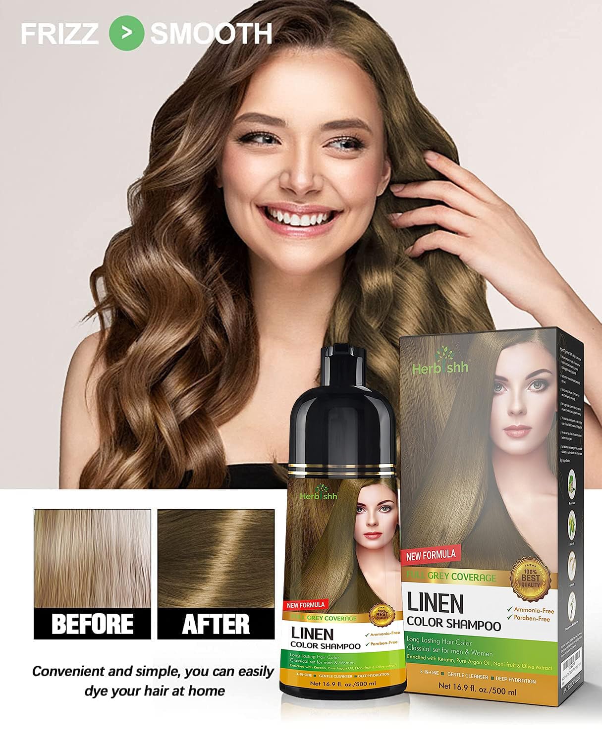 Herbishh Ultimate Hair Color Shampoo Kit (2 sztuki szampon do włosów + maska arganowa) do siwych włosów, trwały szampon do farbowania włosów dla mężczyzn i kobiet, długotrwały szampon (Linen)