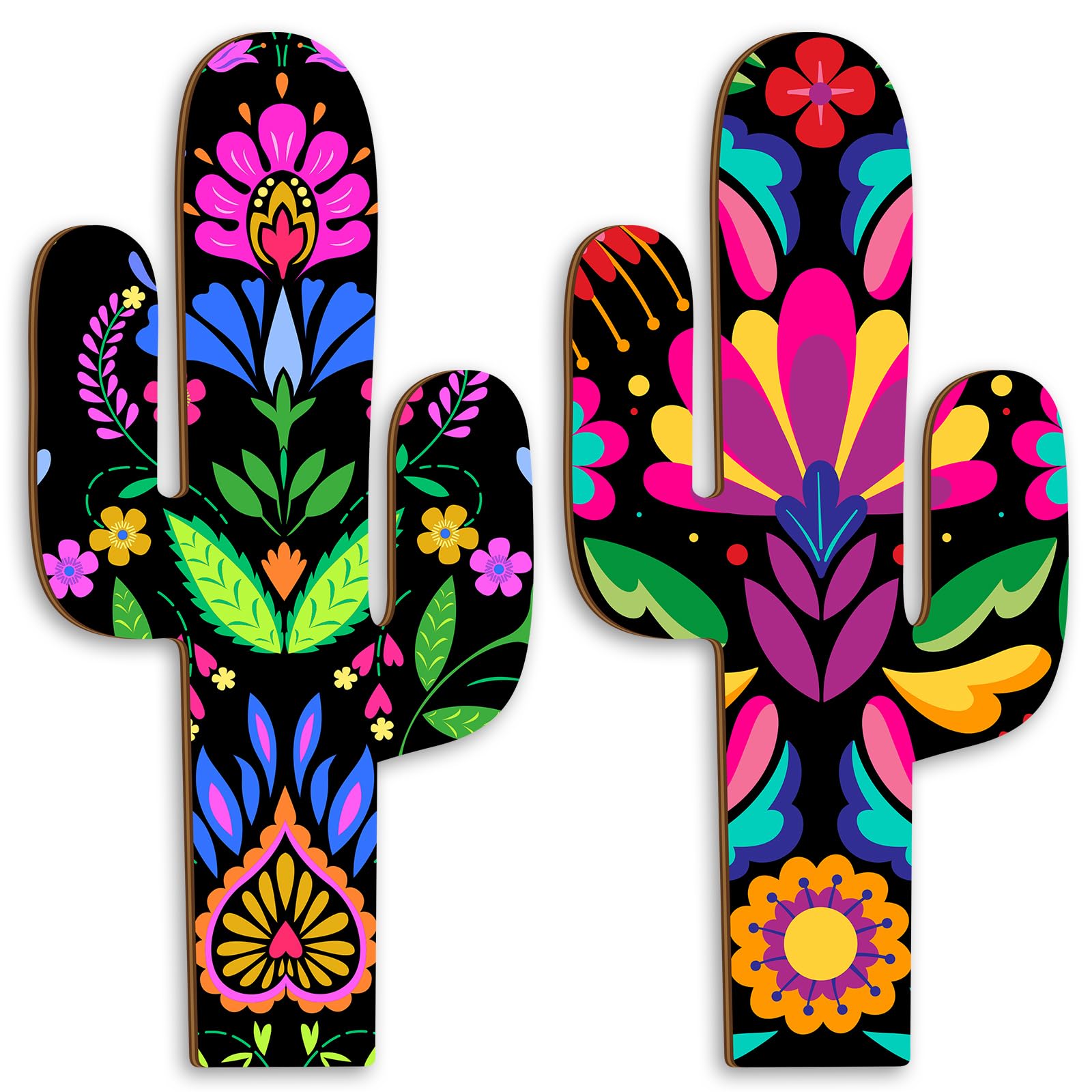 Amazon.com : Yousoontic 2 Pieces Mexican Style Cactus Shaped Wooden Signs Farmhouse Wall Decor Rustic Flower Patterns Wood Home Decor for Living Room ...
