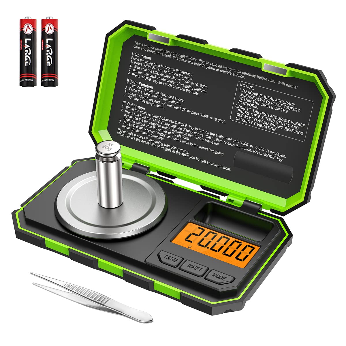 Ankilo Professional Digital Mini Scale, 20g-0.001g Pocket Scale, Electronic Smart Scale with 20g Calibration Weight (Battery/Tweezers Included)