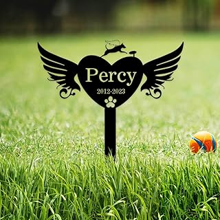 Goodqueen Personalized Dog Memorial Garden Stake, Custom Dog Memorial Grave Marker Pet Garden Stake, Heart with Wings Dog Memorial Grave Marker, Dog Memorial Yard Stake Pet Plaque Stake