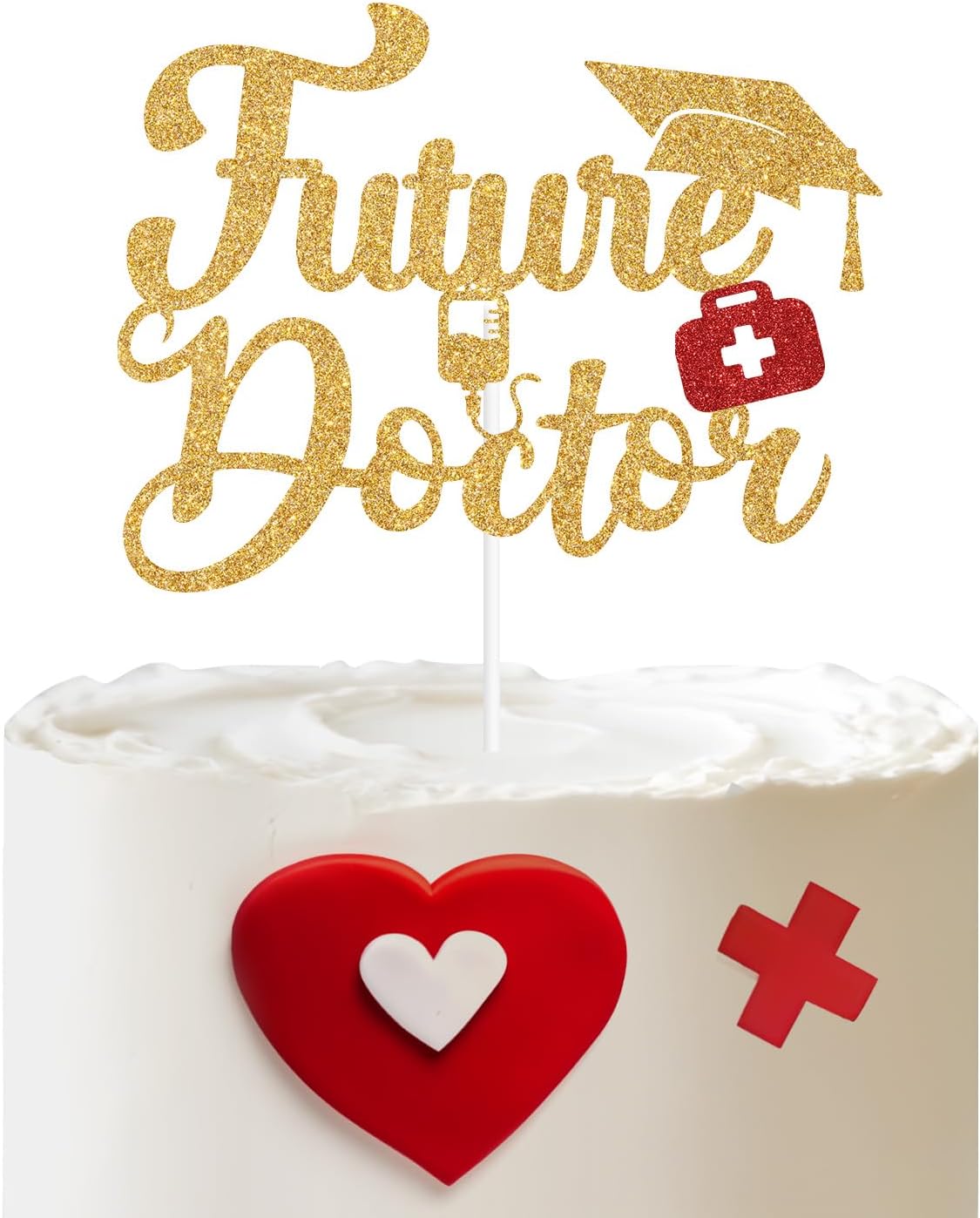 Future Doctor Cake Topper, It's DR Actually, Congrats Doctor, Medical School Graduation Party Decorations Supplies, Gold Glitter