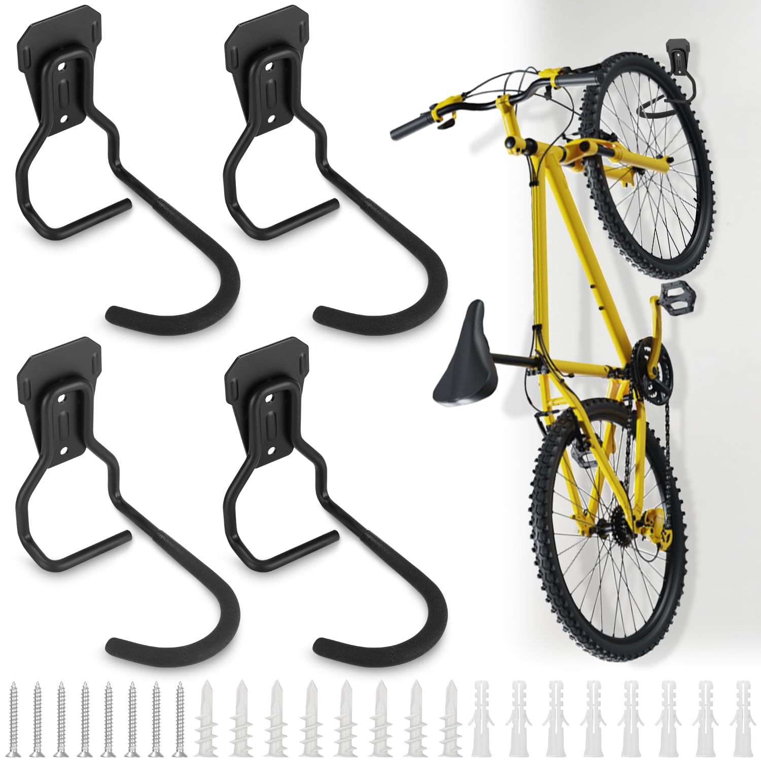 Supporto da Parete per Bicicletta,Appendi Bici da Muro 4 Supporti Bici in Ferro Battuto Salvaspazio Portabici a Parete Ganci Bicicletta Muro Garage Porta Bici da Terra con Imbottitura Morbida