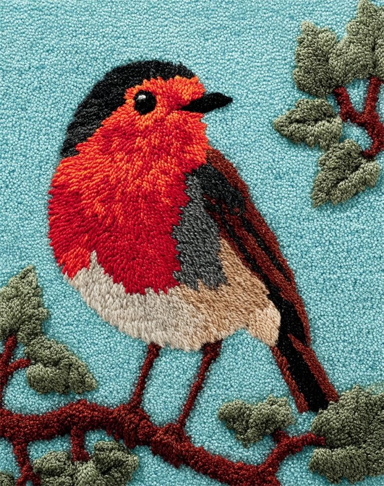 FWRTYCB Latch Hook Rug Kit Robin on a Tree Branch