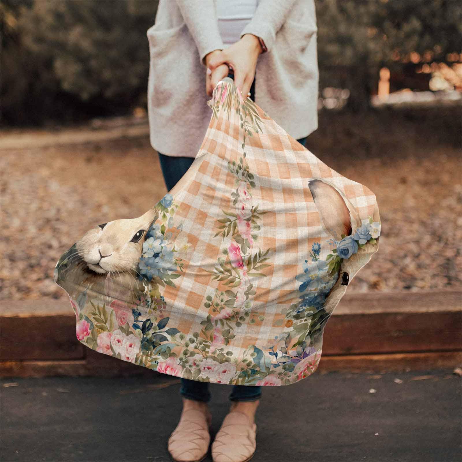 Nursing Cover for Breastfeeding Scarf, Yellow Buffalo Plaid Easter Bunny Flowers Baby Car Covers Super Soft Multi Use for Canopy Shopping Cart Cover Blanket Stroller Cover