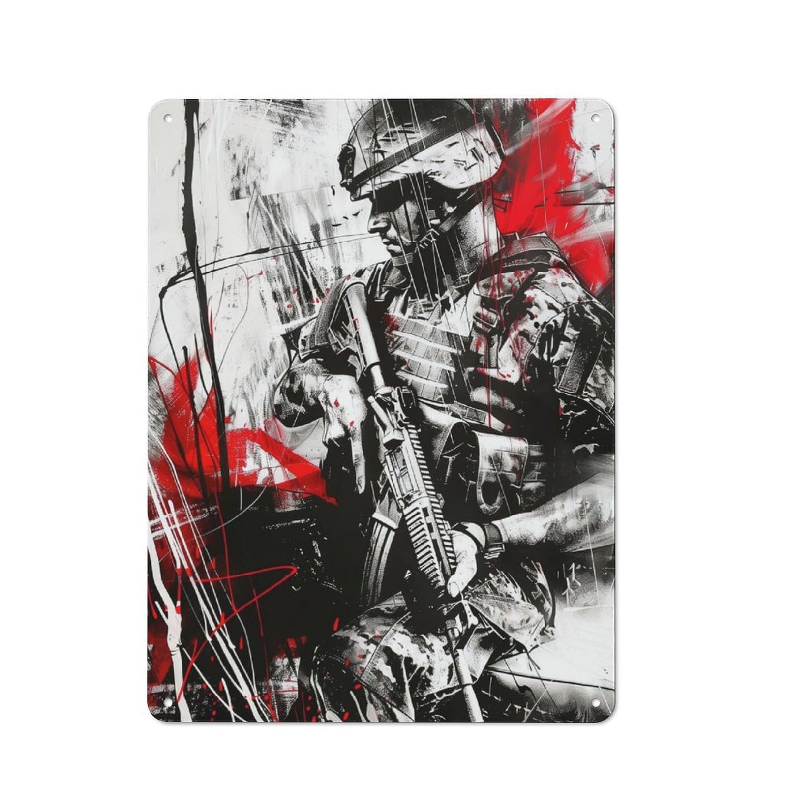 Junmoney Military Soldier Red Garage Style Metal Wall Sign 40X30cm Featuring Garage Wall Decor For Garage, Hobby Room, Office Or Man Cave