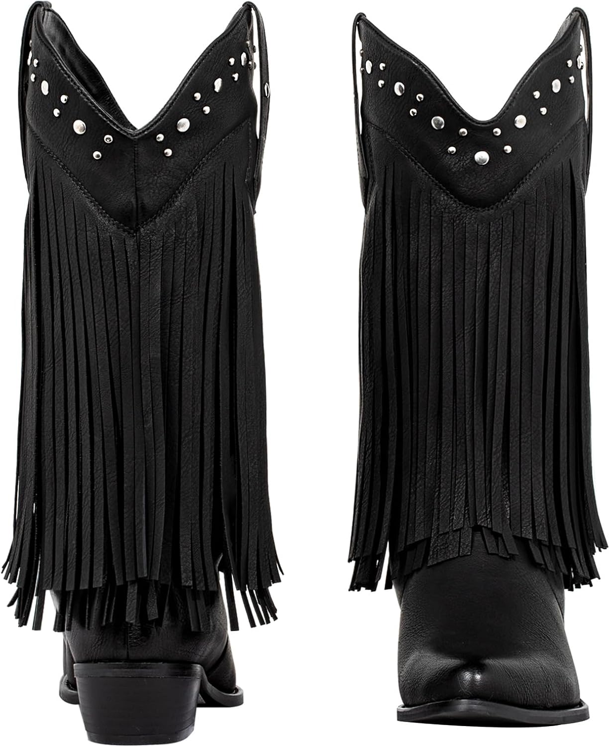 Fringe Cowboy Boots for Women Wide Calf - Tassel & Studded Accents, Faux Suede Leather, Country Hippie Cowgirl Boots - Image 6