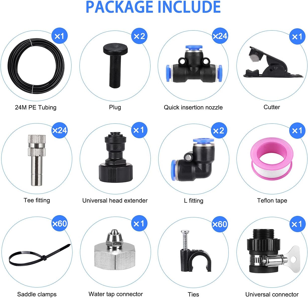 Bearbro Misting Cooling System for Patio,59FT (18M) Misting Line DIY Outdoor Mist Cooling Kit +24 Copper Metal Mist Nozzles +20 Tube Ties + a Connector(3/4") Great for Patio Garden Greenhouse