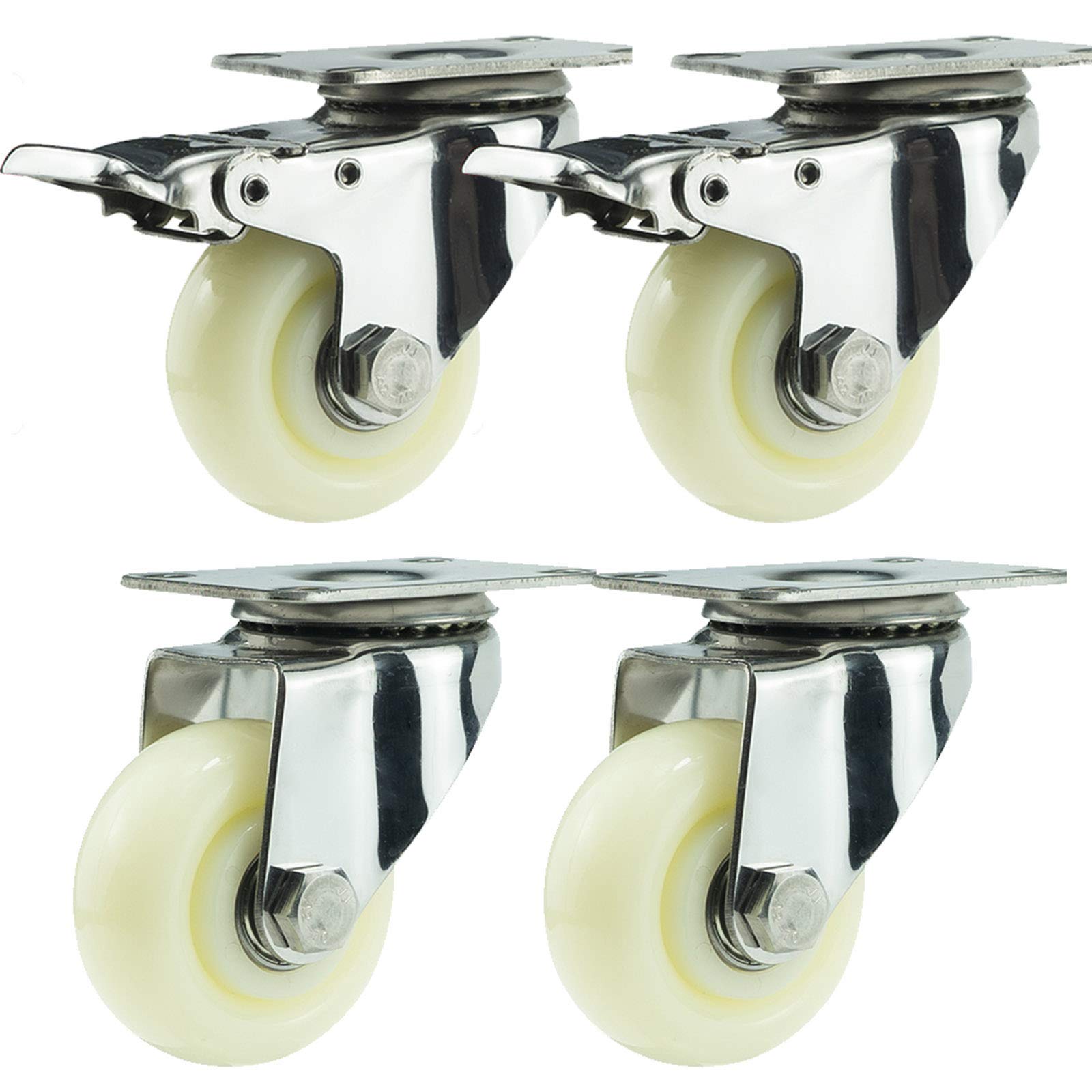 GYRAZXS High-Performance 75mm Nylon Castors with 304 Stainless Steel 400kg Load Capacity 360° Rotation 2 Brakes & 2 No Brakes for Furniture Mobility