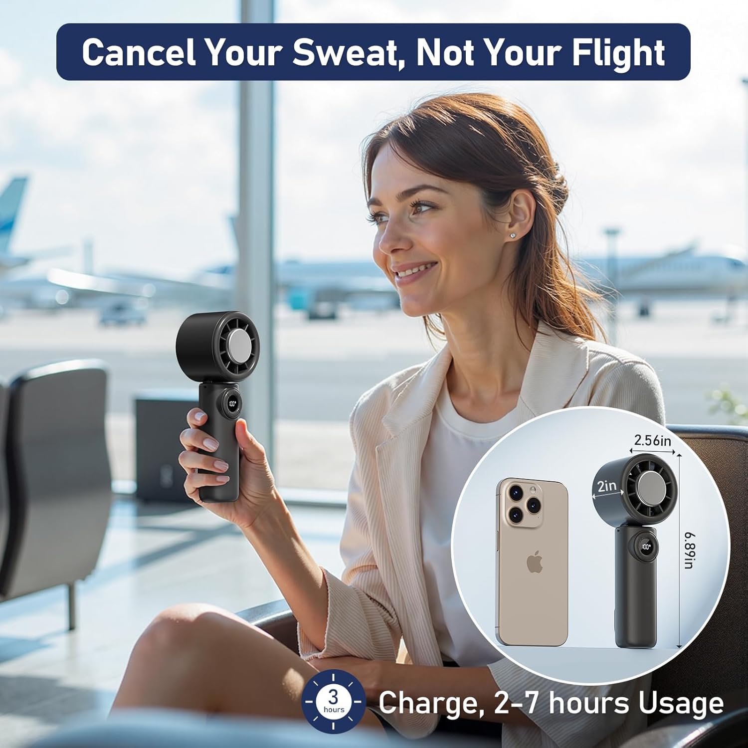 CIVPOWER Handheld Fan: Portable Small Ice Cooling Plate- 4000mAh Rechargeable 100 Gear High-Speed Turbo 10500 RPM - Personal Foldable Battery Operated for Travel Indoor Outdoor Women Men (Black) - Image 7