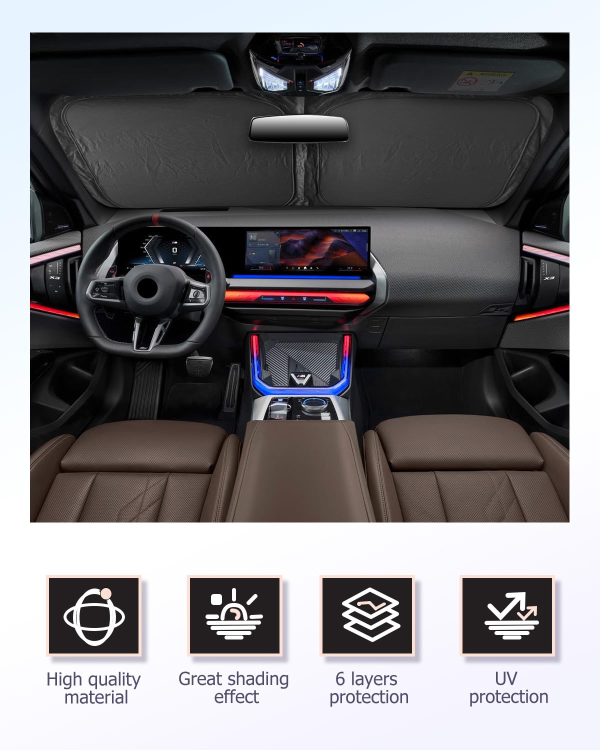 LUWU [Upgrade] Sonnenschutz Auto Kompatibel mit BMW X3 G45 2025 2026 Facelift Sonnenschutz Frontscheibe Innen Windschutzscheibe Sonnenschirm Sonnenblende Abkühlung UV Schutz X3 G45 Zubehör