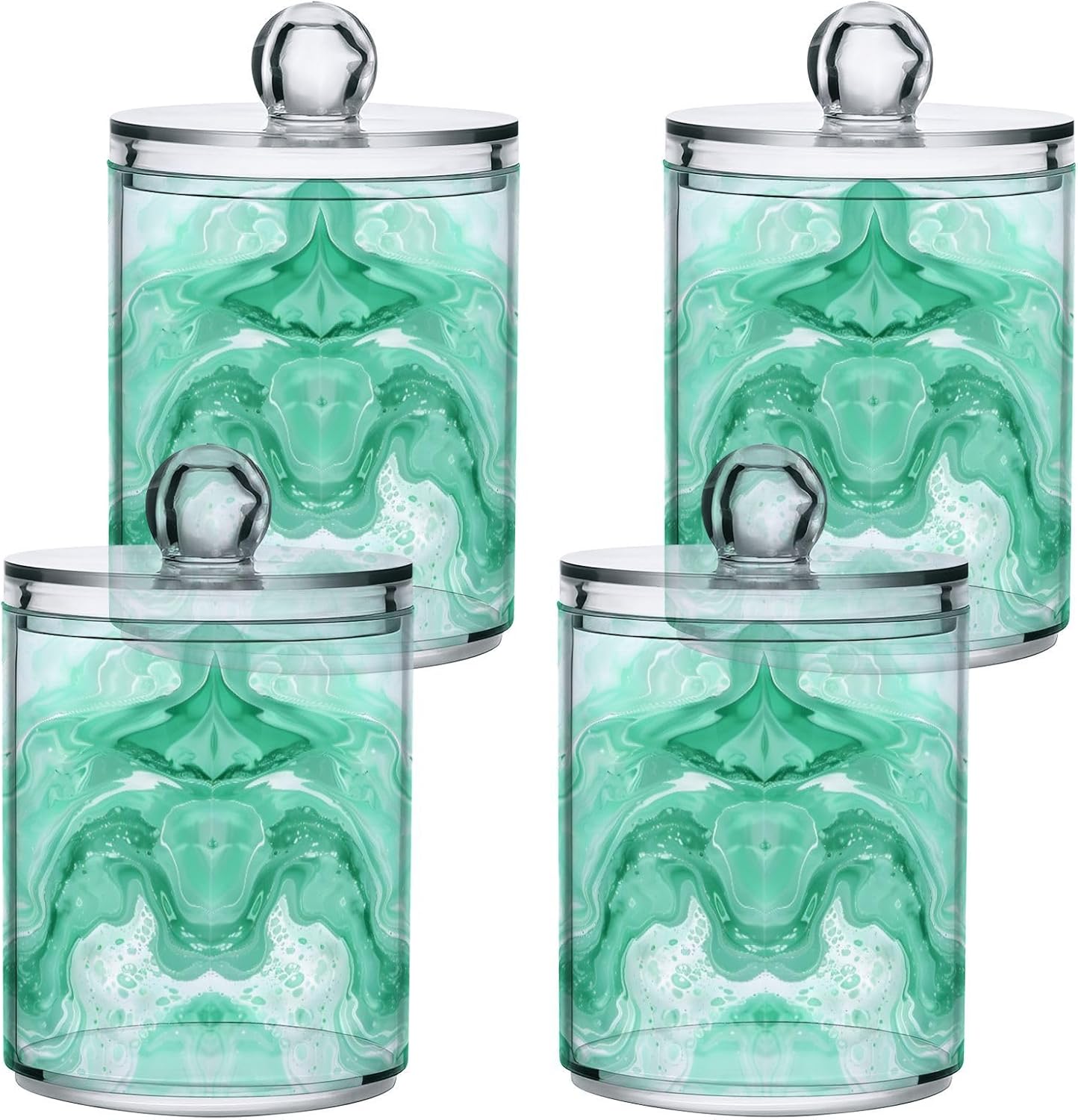 4 Pack Qtip Holder Organizer Dispenser Green Water Marble Pink Bathroom Storage Canister Cotton Ball Holder Bathroom Containers for Cotton Swabs/Pads/Floss