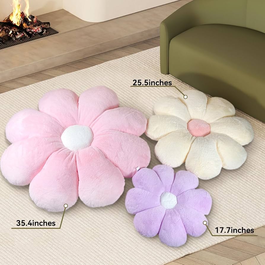 Pink Flower Pillow, 17.7In Daisy Pillow,Cute Floor Pillow