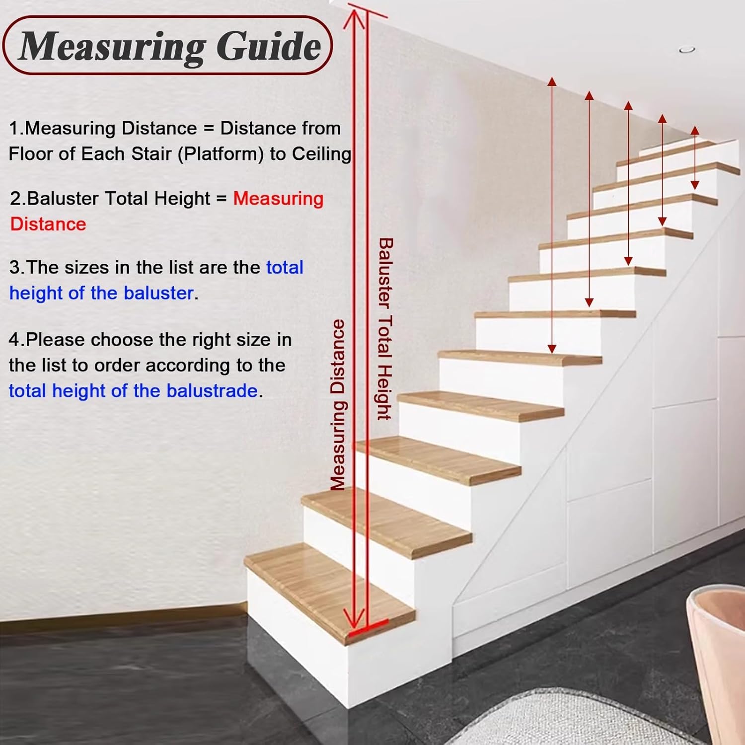 White Wrought Iron Baluster Spindles for Safety Fencing, Customizable Height 21.7" (55cm), Ideal for Kids, Pets, Seniors - Floor to Ceiling Staircase Guardrails
