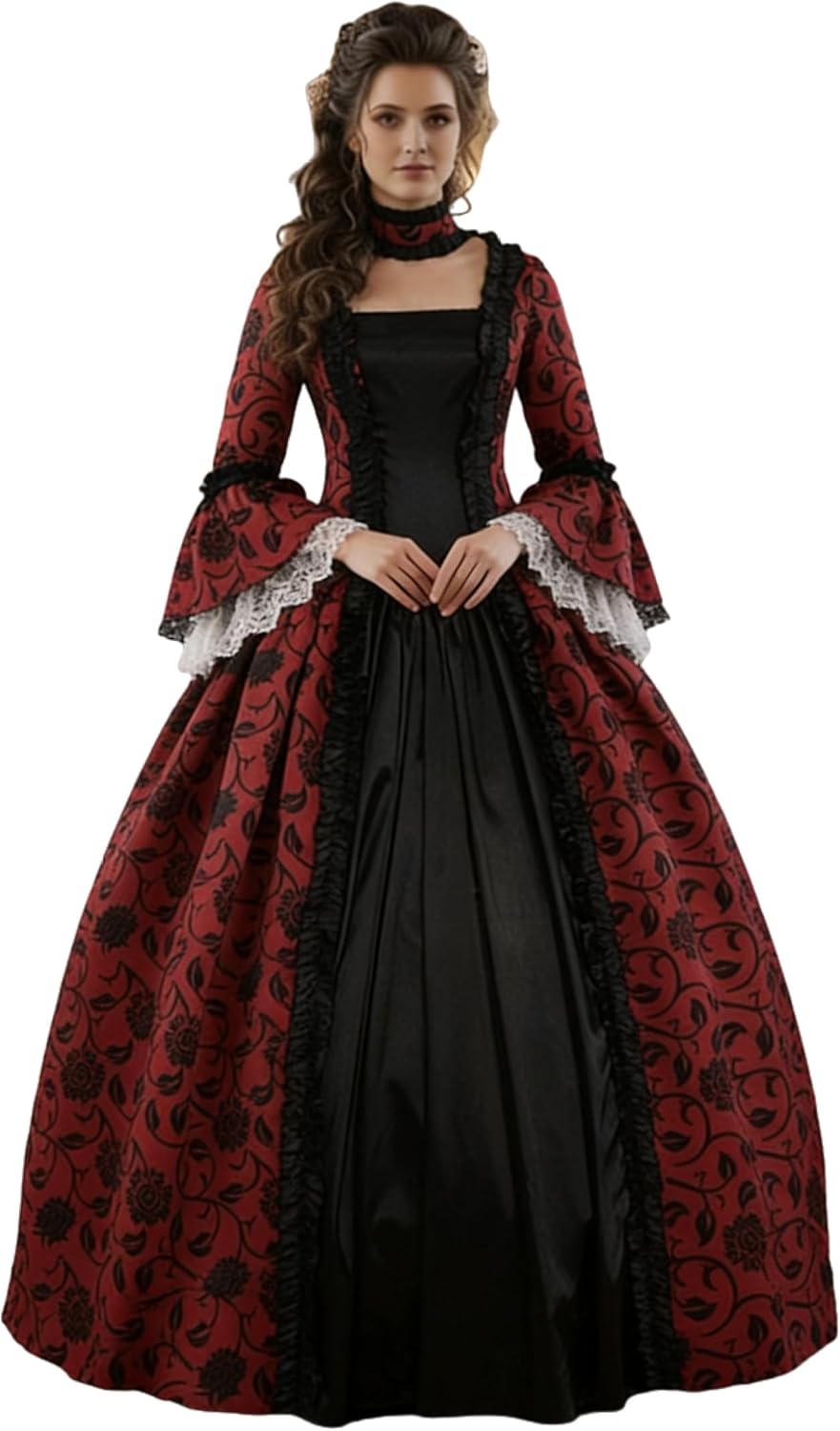 CountryWomen 18th Century Women's Rococo Ball Gown Printing Costumes Long Gothic Victorian Dress Masquerade Theme Dresses