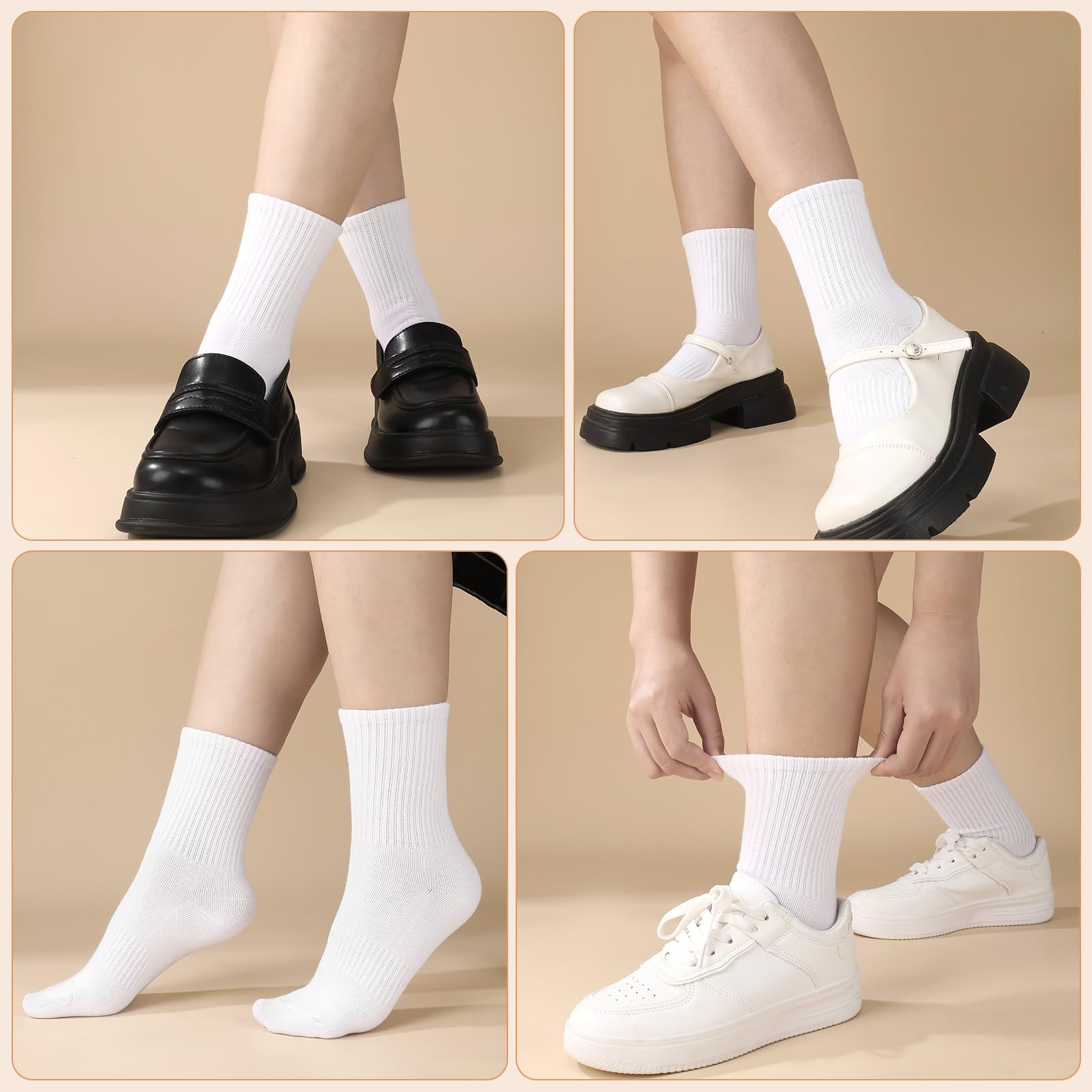 6 Paar Tennissocken Damen Weiße Sportsocken Damen Crew Socks Atmungsaktive Baumwollsocken Lange Socken EU 36-40/38-43
