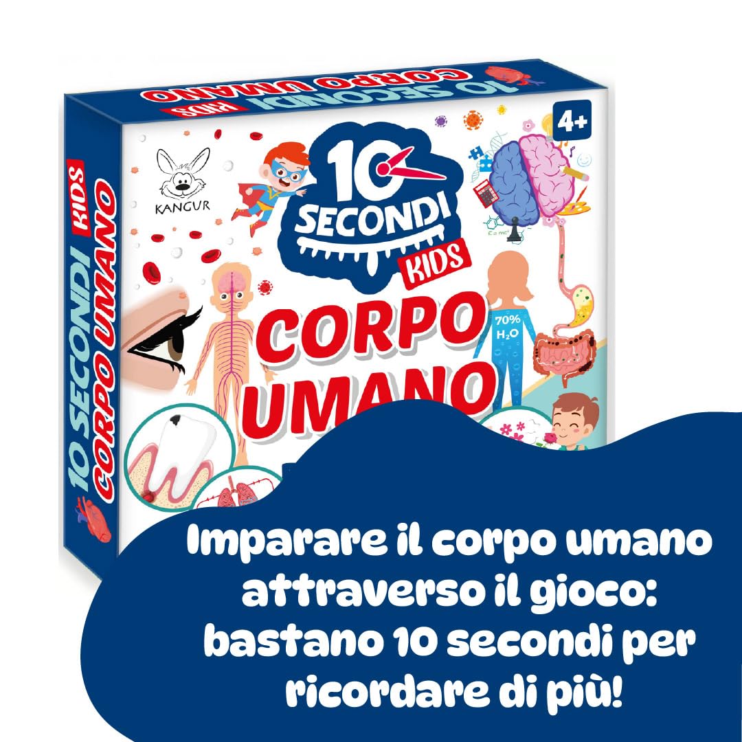 KANGUR 10 Secondi Kids Corpo Umano Gioco Educativo per Bambini 4+ con 48 Carte Sviluppa Memoria Concentrazione Osservazione Anatomia Umana