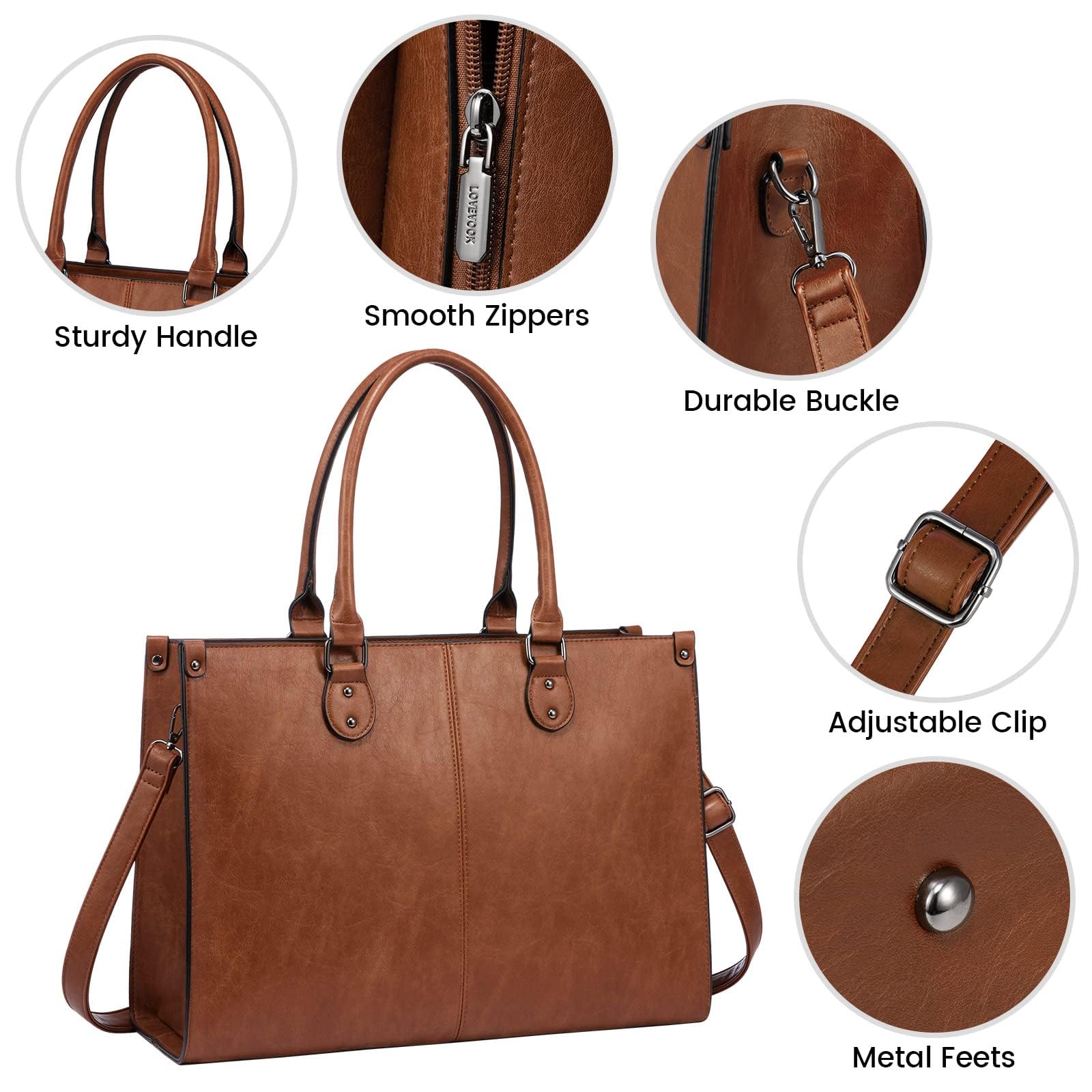 LOVEVOOK Bolso de mano para ordenador portátil para mujer, grande, 15,6 pulgadas, piel sintética, bolso de la compra, bolso de mano, bolso de trabajo, bolso de trabajo, bolso de mensajero, bolso para