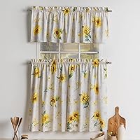 Vista 28 de Maison d' Hermine Juego de cortinas de cocina para ventanas 100% algodón Juego de cenefas de cocina para el hogar [2 niveles (71 cm x 91 cm) y 1