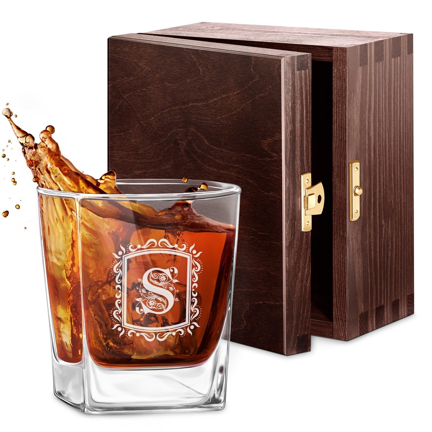 Maverton Universal Whiskey Glass, Personalised Whisky Gift for Men, Letter