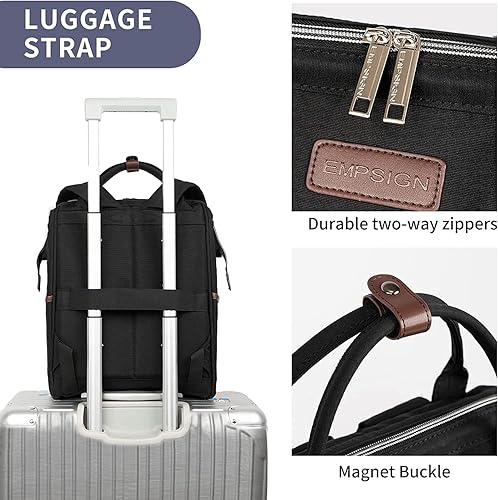 Miniatura 6 de EMPSIGN Mochila para laptop de 15.6 pulgadas para mujer, bolsa de trabajo de negocios, repelente al agua, mochila informal con puerto USB, color