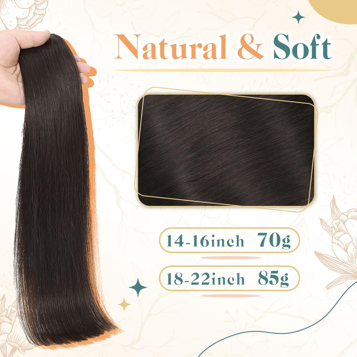 Sindra Wire Hair Extensions Real Human Hair, 20 Inch 80g Dark Brown Invisible Fishing Line Extensions Silky Straight #2 20 Inch - Image 3