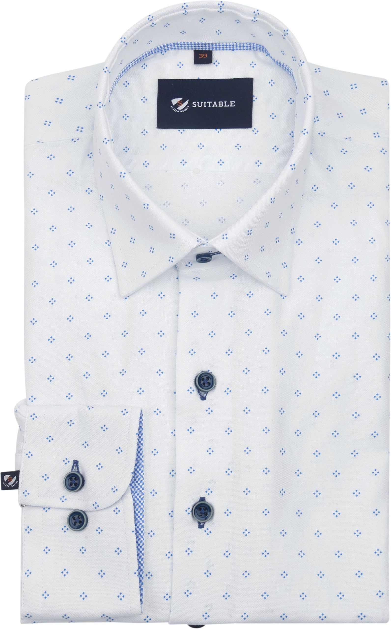 Suitable Oxford Print Shirt Blanc - Taille - Homme - Vêtements - Slim Fit - Coton - Parfait pour l'automne et l'hiver