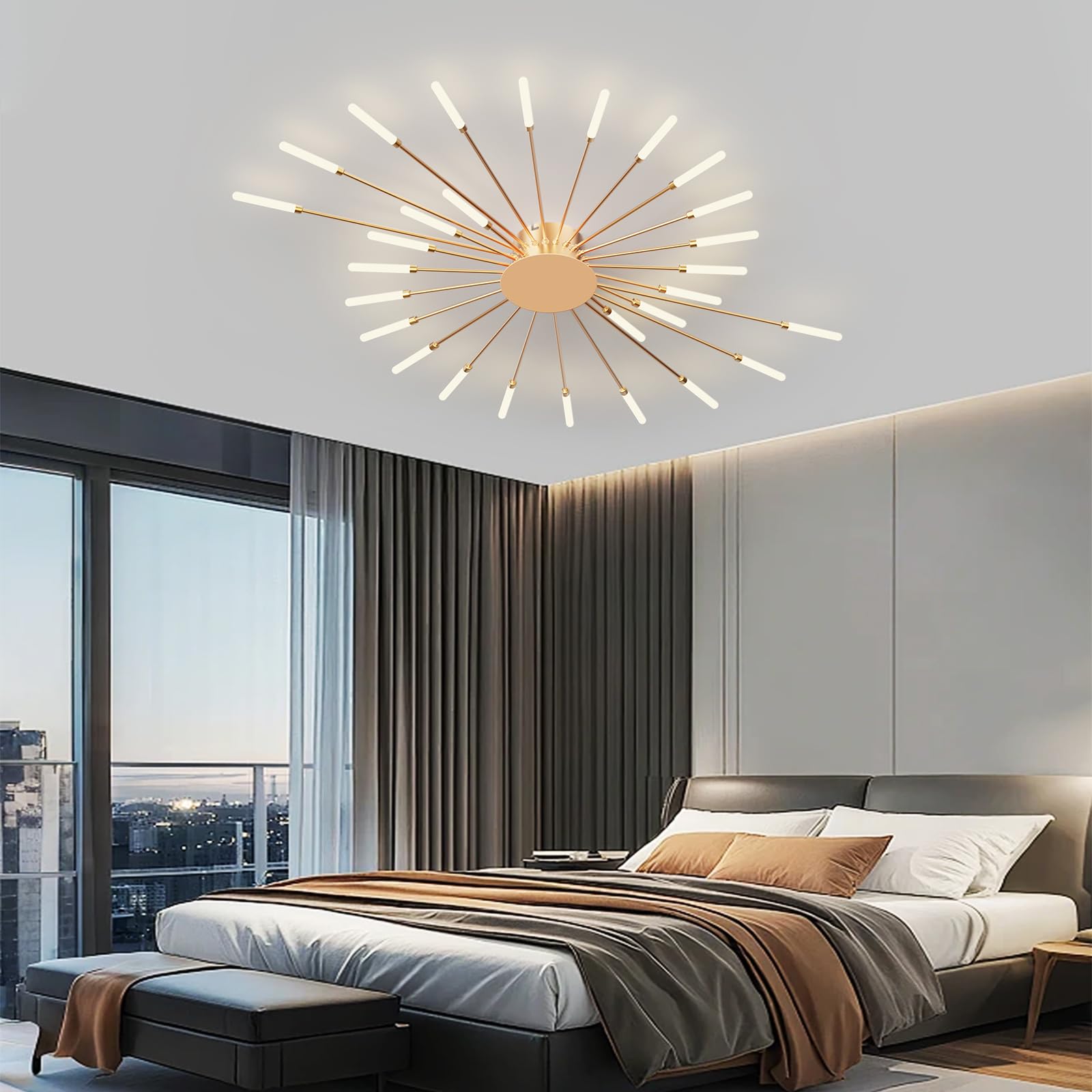 Plafoniera LED Soffitto, Plafoniera Lampada Da Salotto Moderna, Acrilico Lampadario LED Soffitto per Soggiorno Camera Da Letto Cucina Ufficio, Luce Neutra (28 teste, oro)
