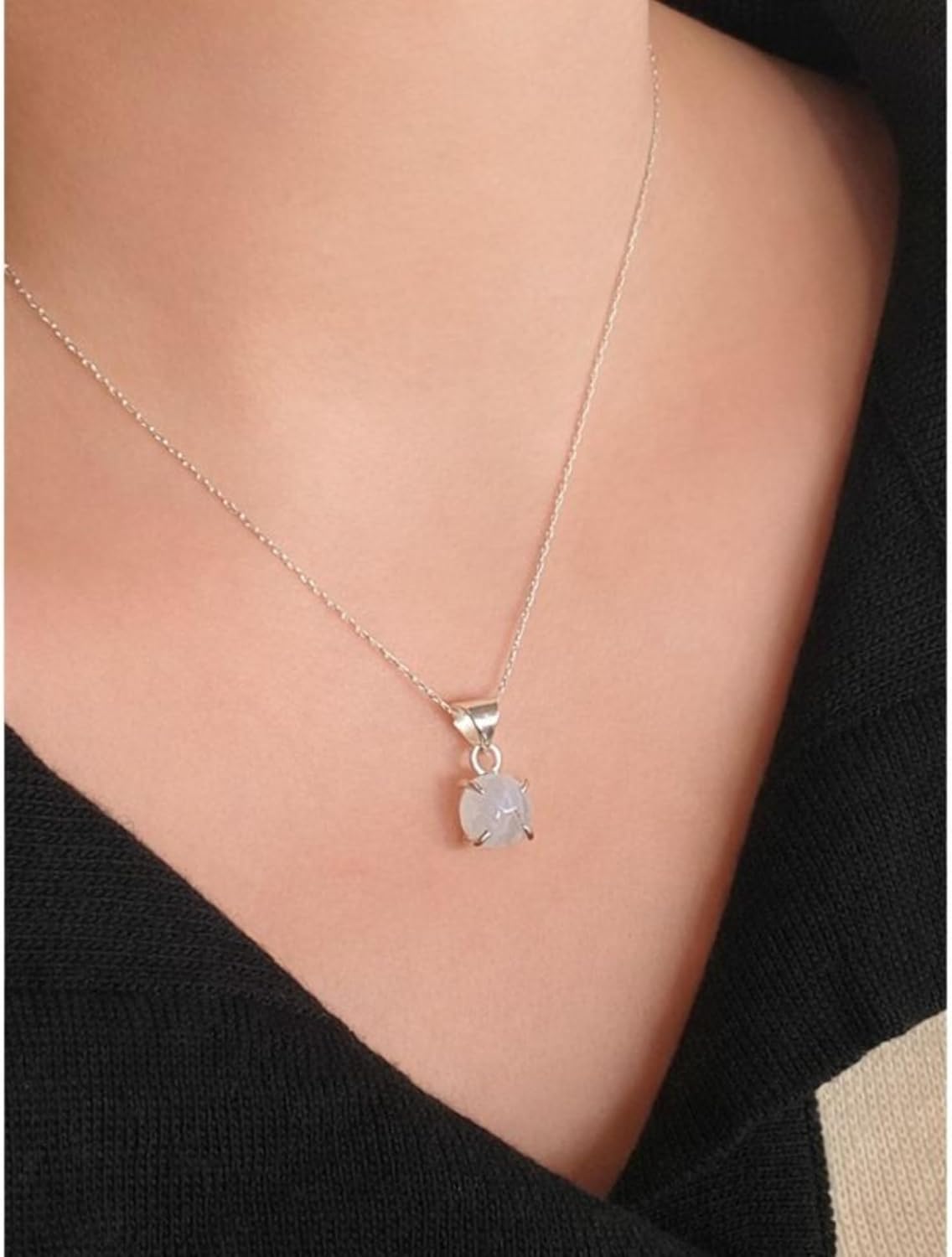 Solid Sterling Silver 925 Round Gemstone Handmade Pendant Necklace with Silver Chain for Women & Men - Image 5