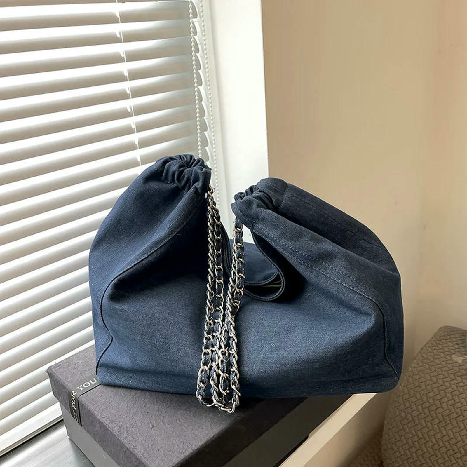 Handtasche Jeans-Schultertasche mit Kette – Chic Shopper-Tasche mit großer Kapazität, Luxus-Designer-Style-Shopper für Frauen