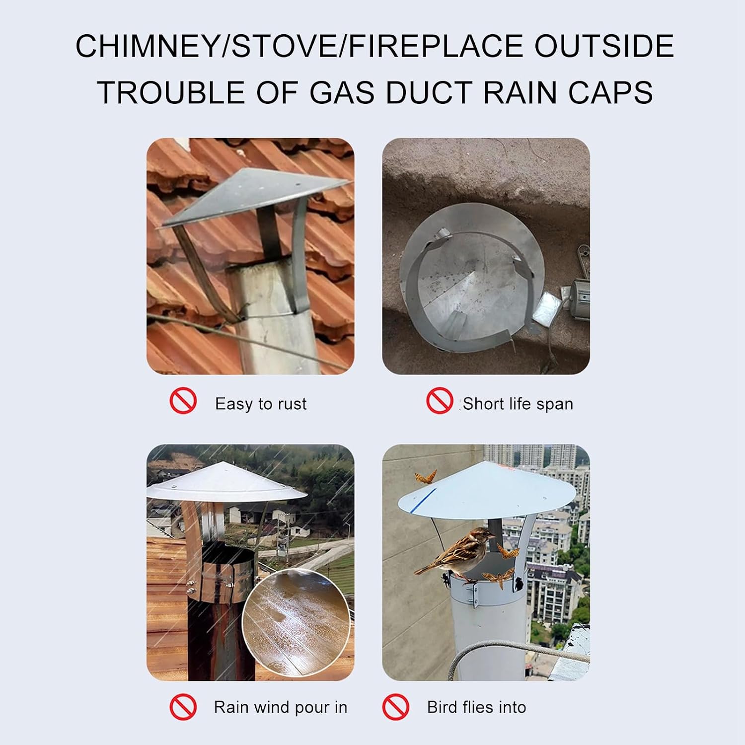 Stainless Steel Chimney Cap, Round Chimney Cap with Screen, Stove Pipe Topper for Outside 3 inch Stove Pipe