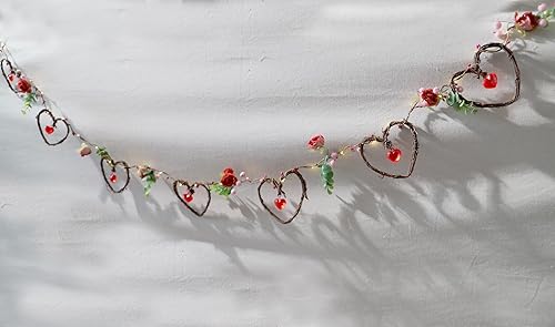 Miniatura 9 de Miya - Decoraciones para el día de San Valentín de 6.5 pies, 40 luces LED de ratán en forma de corazón con rosa, eucalipto, luces parpadeantes,