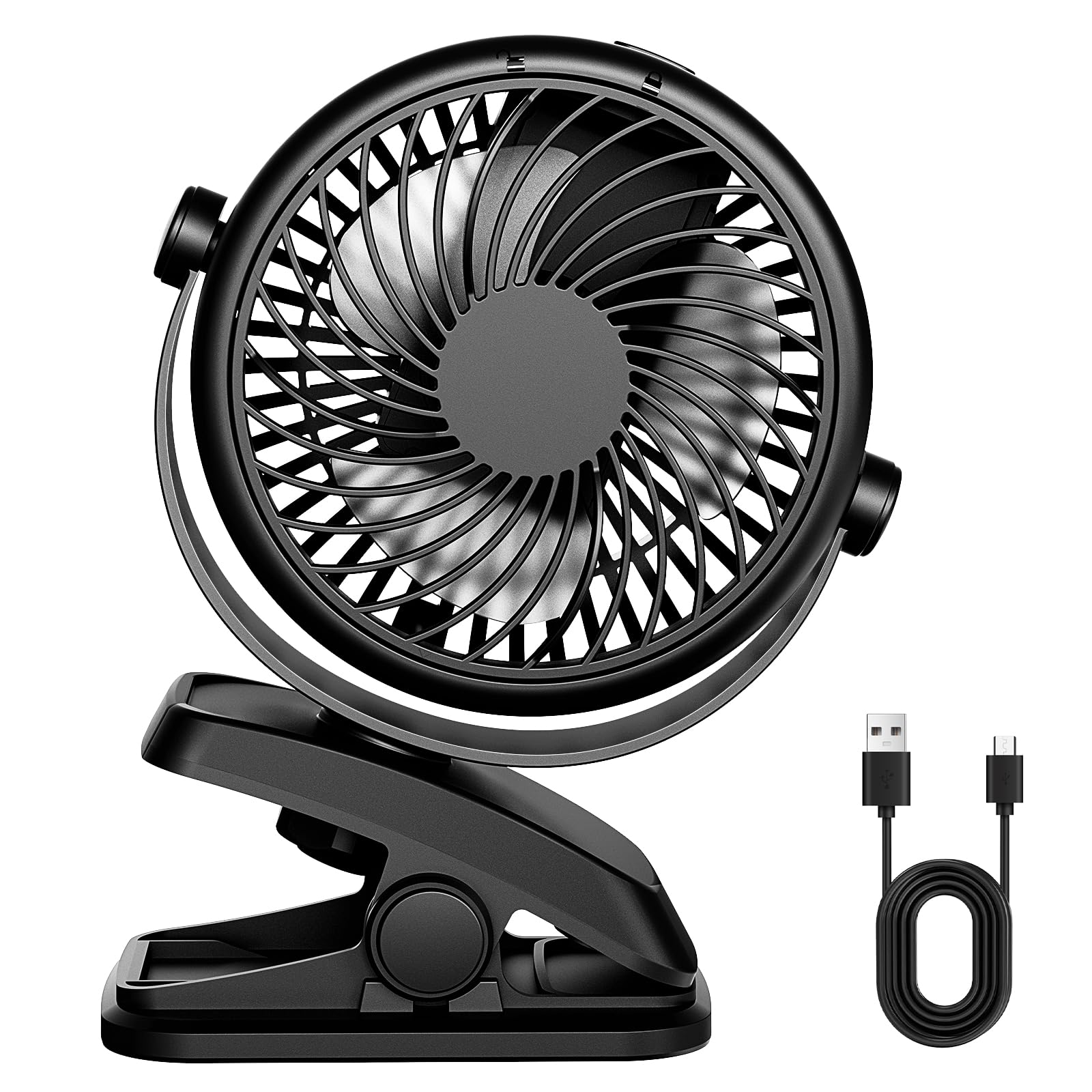 Mini Ventilator - Zwart - Hand Ventilator - USB Oplaadbaar - Met Ophangtouw - Op Batterijen/Accu