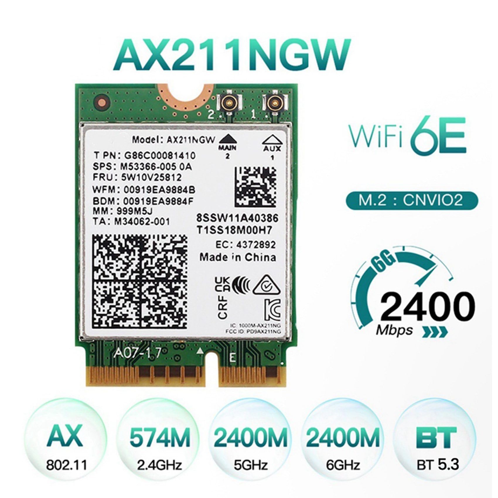 3X AX211NGW Scheda WiFi di Rete Wireless WiFi 6E Tri Band 2.4G/5G/6Ghz Bluetooth 5.3 Scheda Wireless AX211 M.2 CNVio WiFi