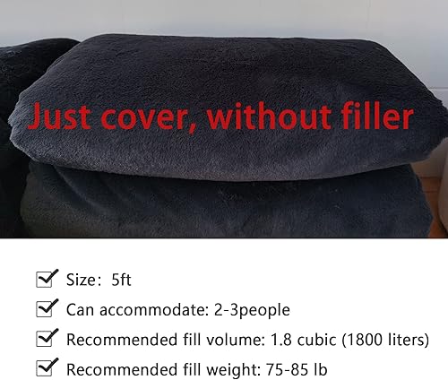 Miniatura 6 de Puf gigante de 5 pies, puf de microfibra suave para adultos (solo incluye la funda, no el puf completo, sin relleno), puf grande (gris oscuro) de 5