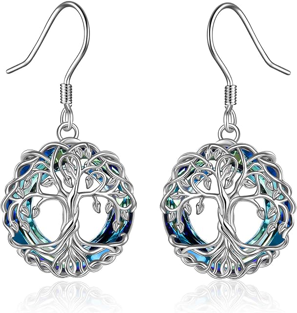 YFN Tree of Life Dangle Earrings for Women Sterling Silver Family Tree Earrings with Circle Crystal Celtic Knot Jewellery Gifts for Girls