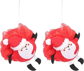 Lurrose 2 Sztuk Boże Narodzenie Prysznic Gąbka Santa Prysznic Loofahs Kulki Christmas Sponge Puf Xmas Body Scrubber Ball Sponge Swirl Puff Scrubber Do Pełnej Lany Cleansse