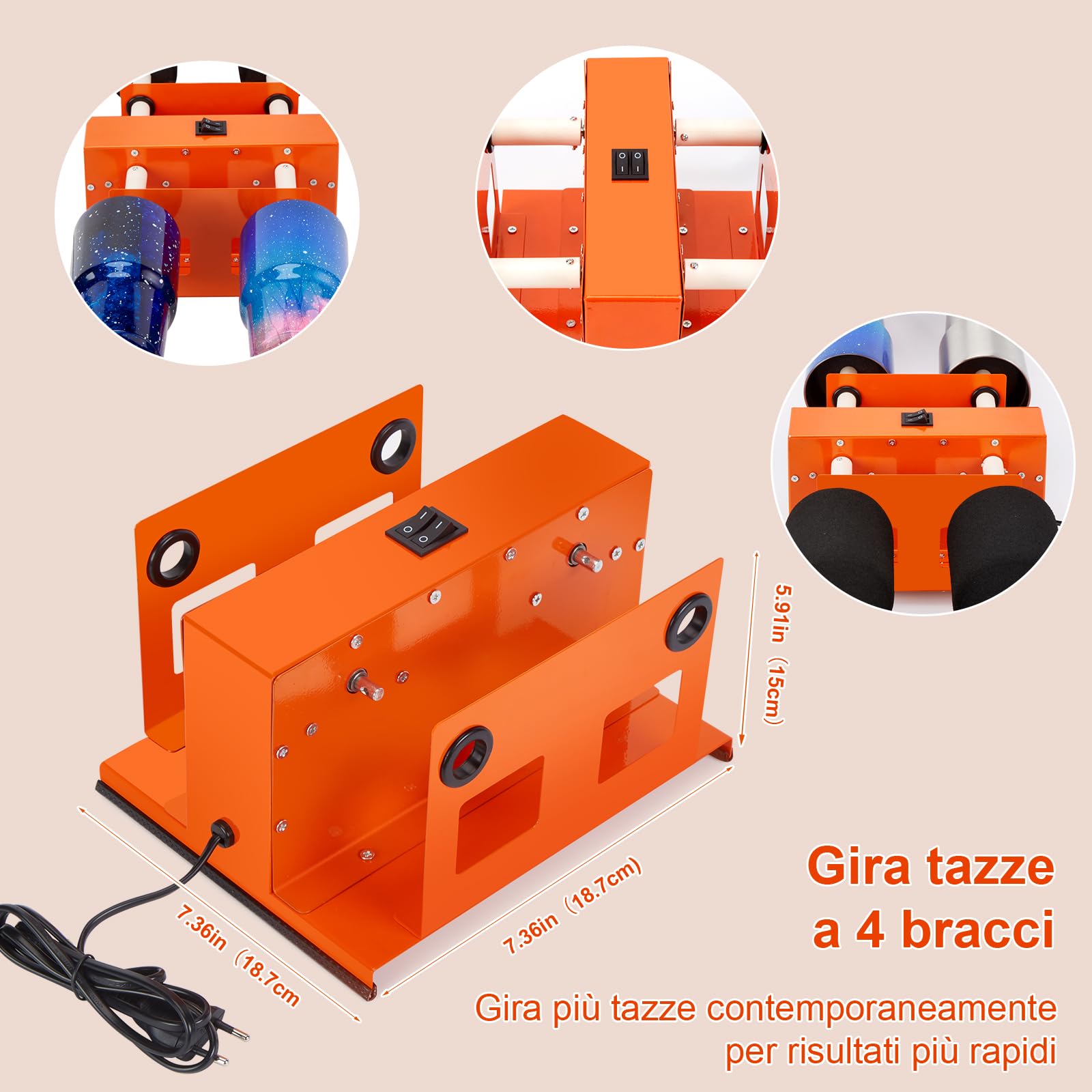 Cup Turner Tumbler Kit - Turner a doppio interruttore per la creazione di tazze fai da te, set completo di accessori, schiuma regolabile, silenzioso ed efficiente