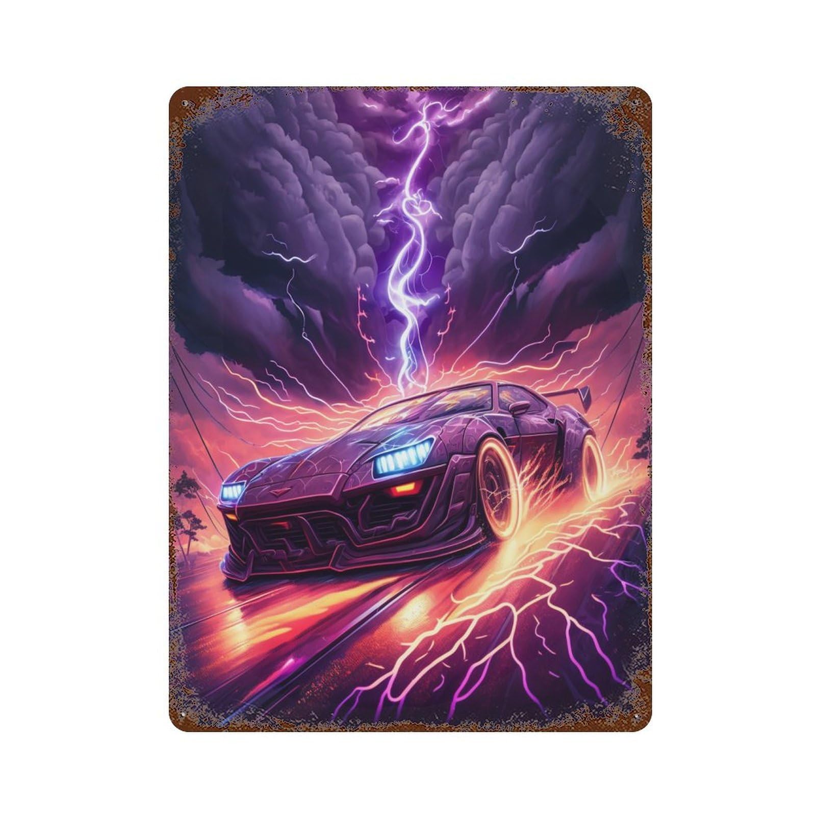 Electric Storm Speedster 15.7"x11.8" Rustic Tin Plaque, Retro Wall Decor for Garage, Bar And Workshop Decor