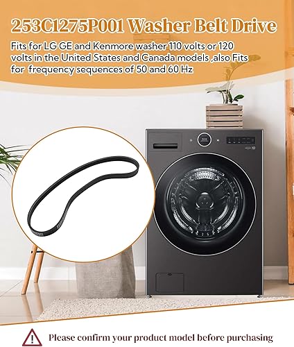 Miniatura 2 de 253C1275P001 Correa de transmisión del motor de la lavadora se adapta a GE LG Kenmore Lavadora de ropa, piezas de lavadora Reemplazan EDR5P001X1