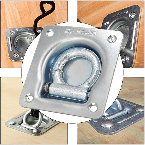 Miniatura 5 de DLLJ - Anclaje de amarre cuadrado con anilla en D empotrada, anclaje de amarre de montaje empotrado, paquete de 4