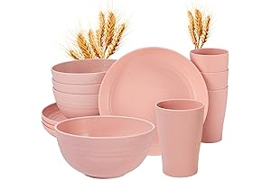 Wheat Straw Dinnerware Sets for Kids Dishes - 12Pcs Flatware Plates and...