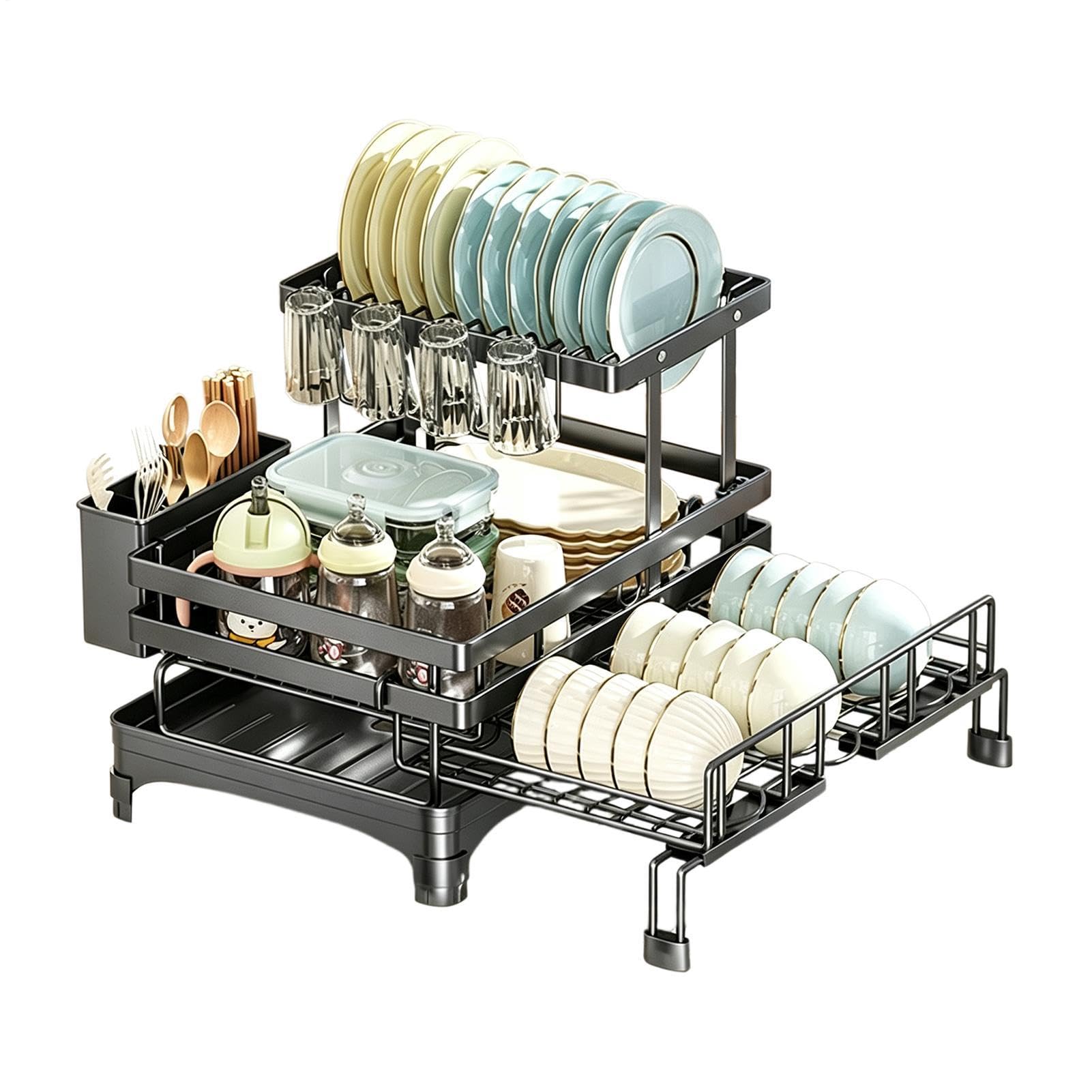 Genérico Escurridor De Platos Organizador Fregadero Amplio Acero Al Carbono | Escurridor De Vajilla Para Fregadero De Cocina Para Taza Tenedor Espátula Cuchara Cubiertos Apartamento Restaurante