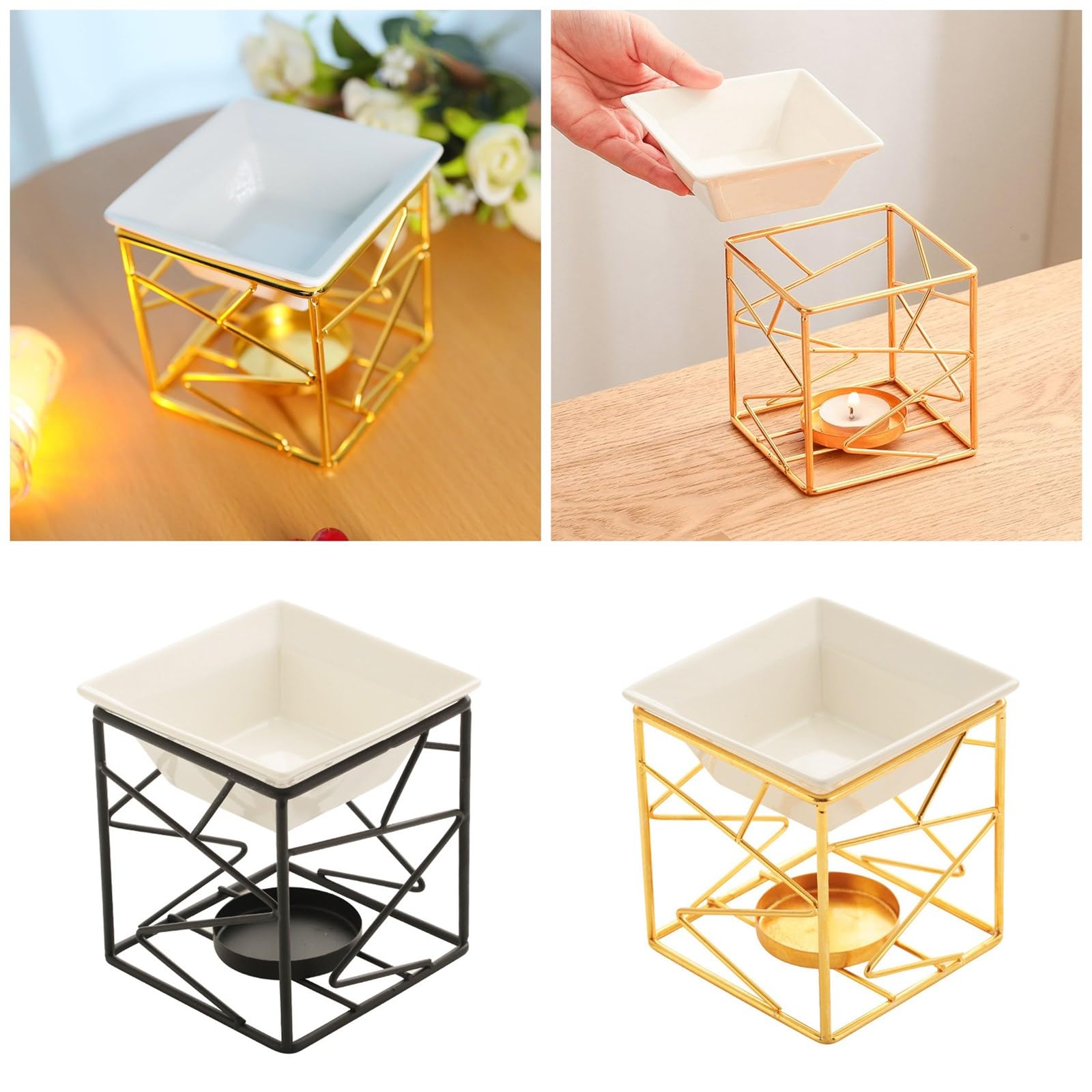 Dyfuzor do aromaterapii, Ceramiczny podgrzewacz, geometryczny świecznik na podgrzewacze do aromaterapii, dyfuzorów i dekoracji wnętrz. Dyfuzor zapachów(Black)